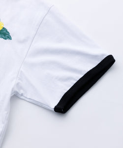 S/S FLORAL PRINT RINGER TEE