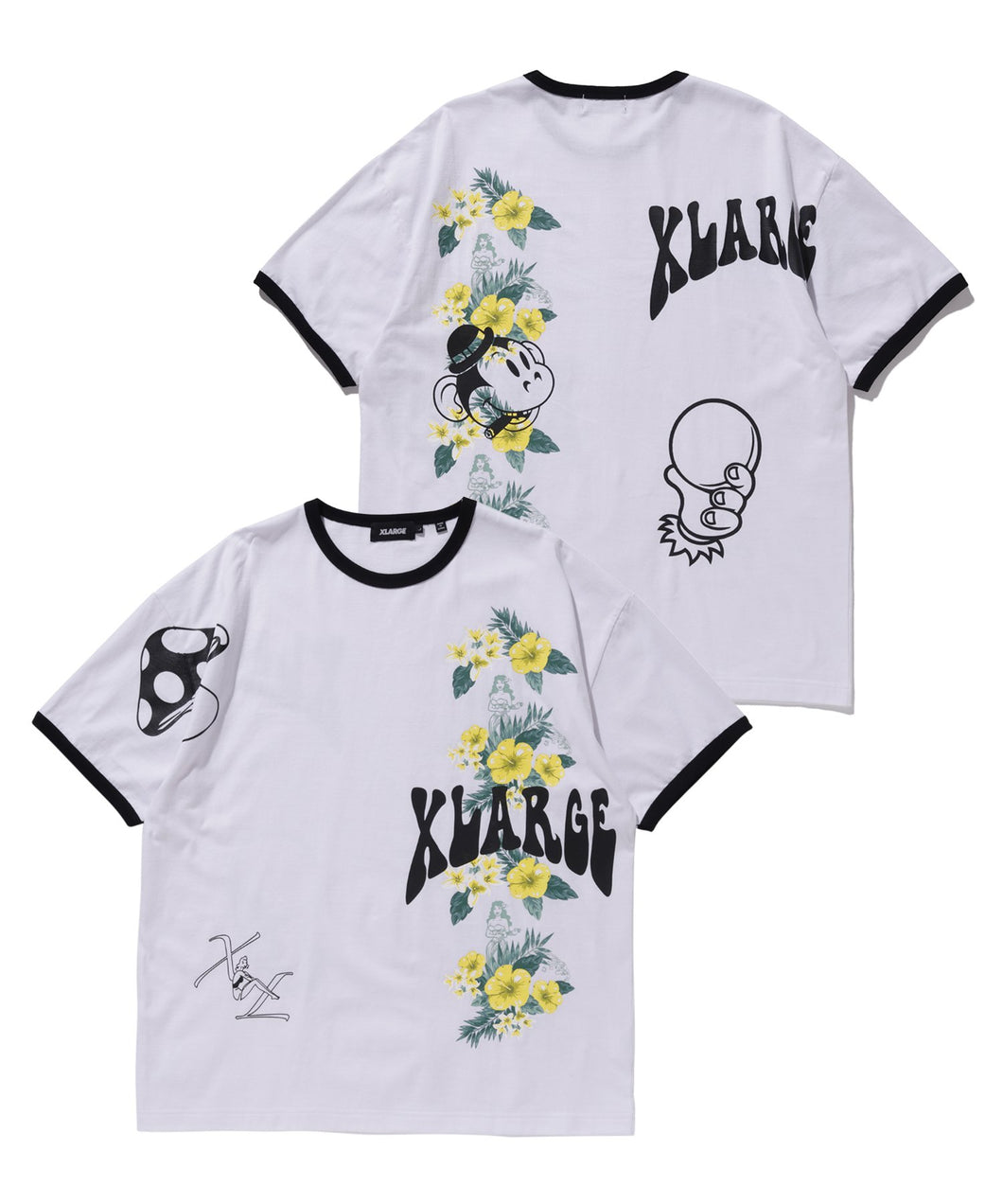 S/S FLORAL PRINT RINGER TEE